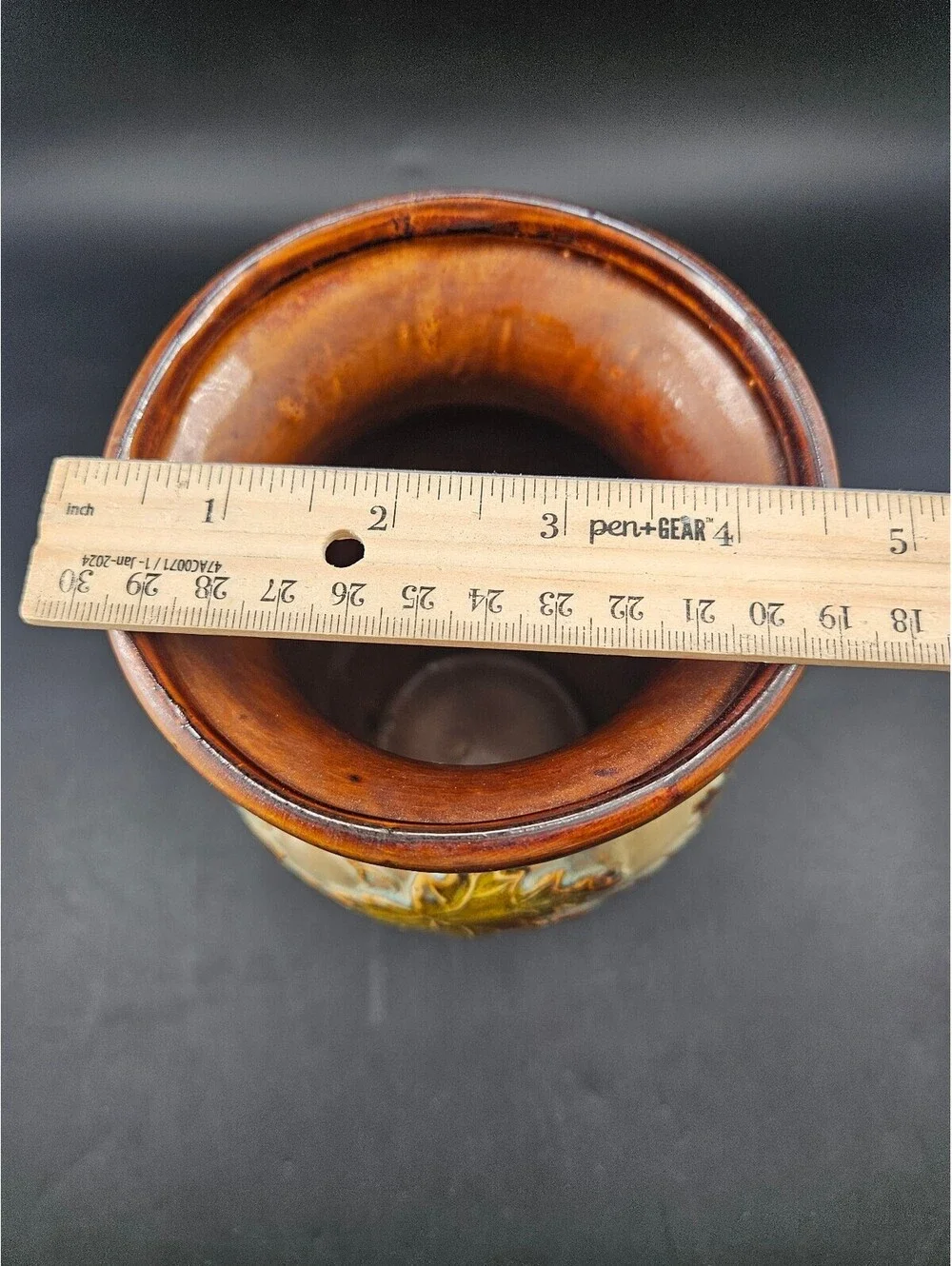Vintage Ceramic Vase with Raised Autumn Leaves Design